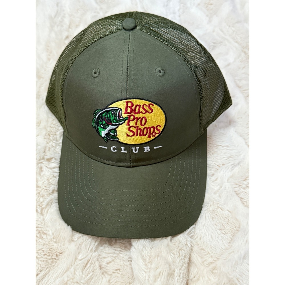 Bass Pro Shops Club Trucker Hat Olive Green Mesh Back Baseball Cap‎ Mens